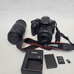 EXCELLENT Canon EOS Rebel T6 DSLR Camera with 18-55mm and 75-300mm Lens 