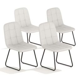 White Faux Leather Upholstered Dining Chairs with U-shaped Legs (Set of 4 White Chairs) JD9213-white-4