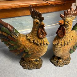 Vintage Hand Painted Roosters