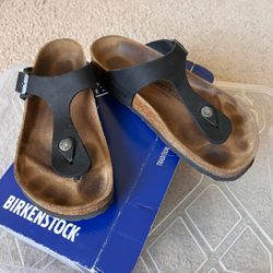 Birkenstock Gizeh Black Thong Sandals Natural Fit Size 37
