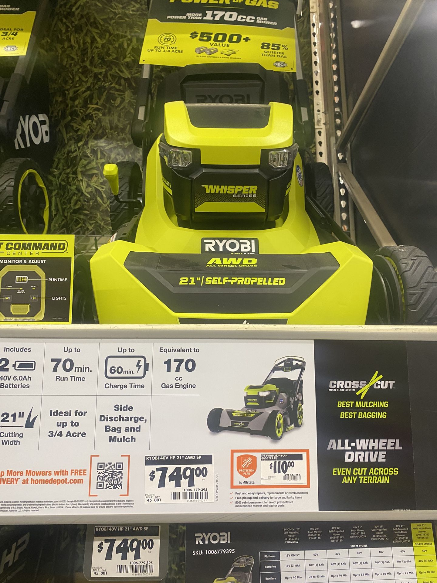 Ryobi 40V HP Brushless Whisper Series 21inch Walk Behind Self-Propelled All Wheel Drive