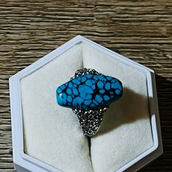 Natural Turquoise Ring Handmade 925sterling Silver Statement Ring 