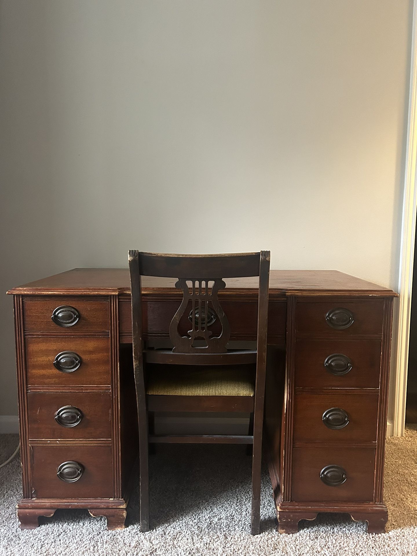 Vintage Mahogany Wood Double Pedestal Desk