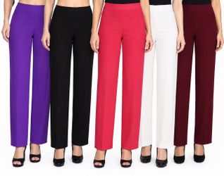 5 PCs Straight Leg Lightweight Pants for Women High Waisted Comfy Casual Palazzo Medium