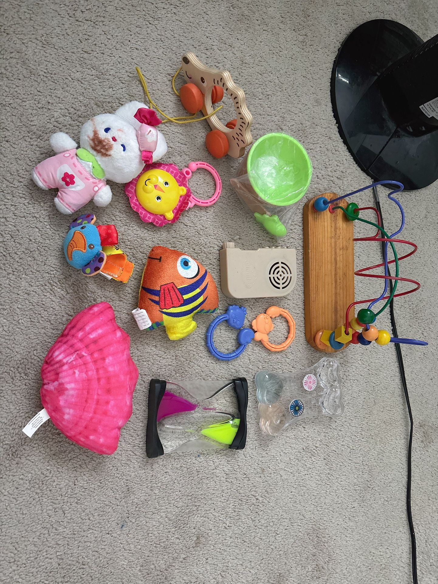 Baby sensory toy ice cream cup white noise machine puzzle funnels  Ice cream cup & scoop are new still inside bag  The hedge hog dragging toy are from