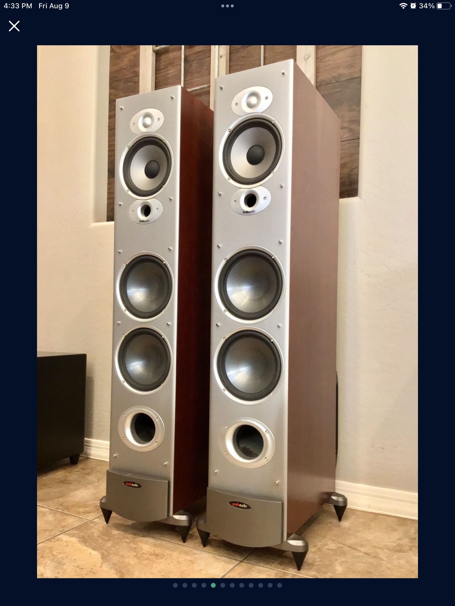 Polk Audio RTi10 Floorstanding Tower Speakers - Real Cherry Wood Veneer Home Theater Surround Sound Speakers