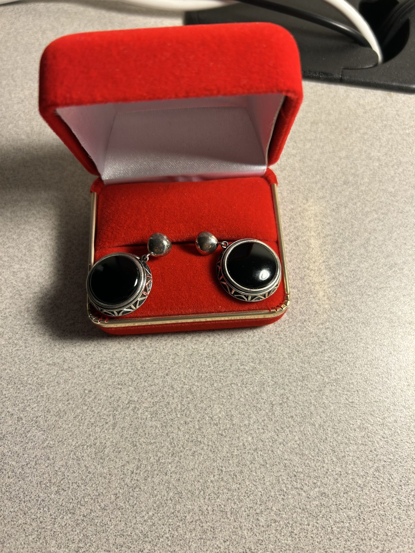 Excellent Silver Two Black Hanging Earrings