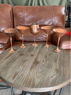 Set of 5 Hand-Hammered Copper Martini & Wine Glasses - Vintage Style Barware”