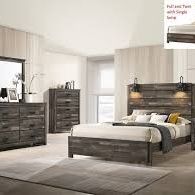 Brand New Rustic Brown Lighted Queen Platform Bedframe, Dresser, Mirror, Nightstand 4PCs Set