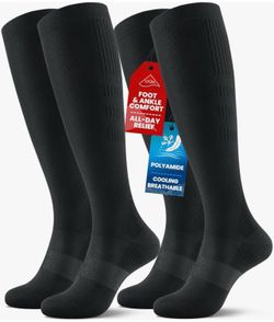 PULIOU Cooling Compression Socks for Women Men, 20-30 mmHg Circulation Knee High for Travel, Flying, Running, 2 Pairs