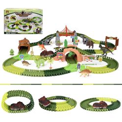 284 Pcs Dinosaur Car Race Track Toy-Dinosaur Toys with Flexible Train Track Playset 
