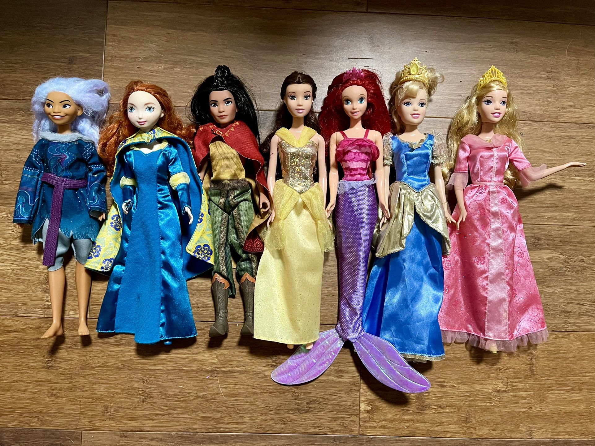 Disney Princess Dolls Ariel, Aurora, Belle, Cinderella, Merida, Raya, Sisu