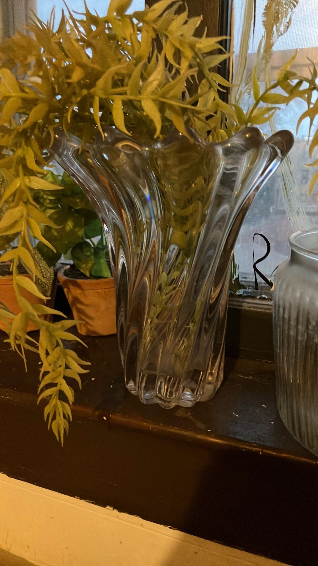 Vintage Clear Fluted Glass Vase