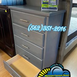 Grey Pinewood Five Drawer Dresser With Bar Handles 