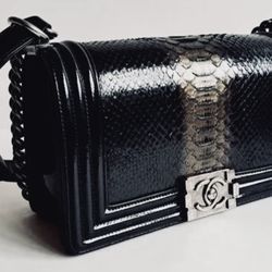 CHANEL Black Python Medium Boy Flap Bag