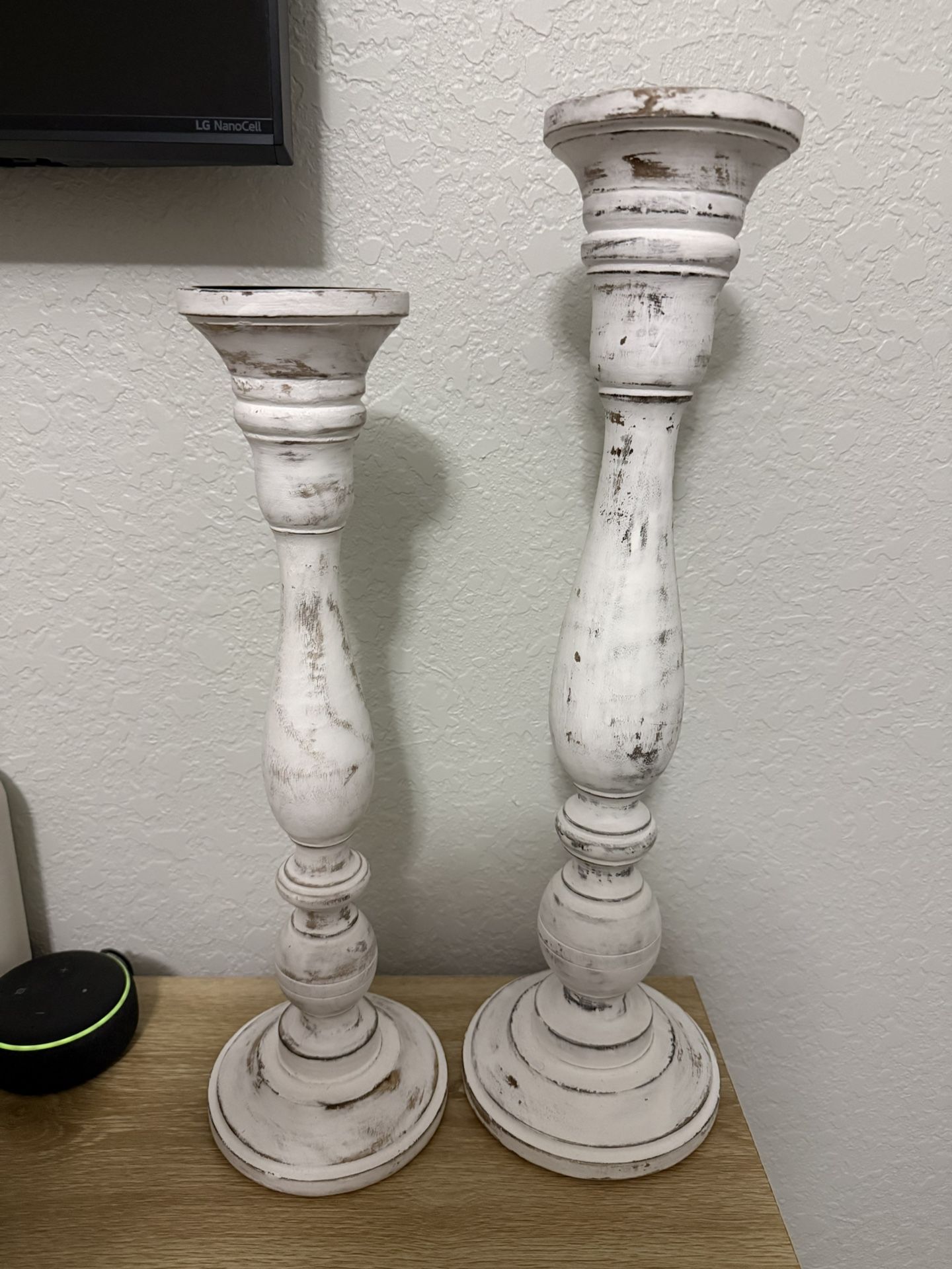 White Rustic Candle Holders