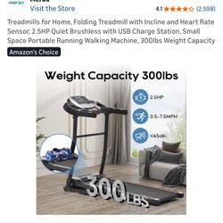 Folding Treadmill with Incline and Heart Rate Sensor + Optional Desk Attachment