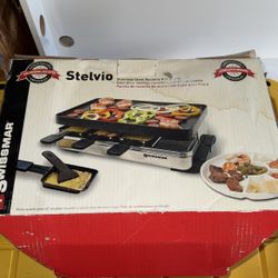 Swissmar Stelvio Raclette Party Grill with Granite Stone Non-Stick Grill Plate/Crepe Top, Outdoor & Indoor Electric BBQ Grill, Samgyupsal Griller - Br