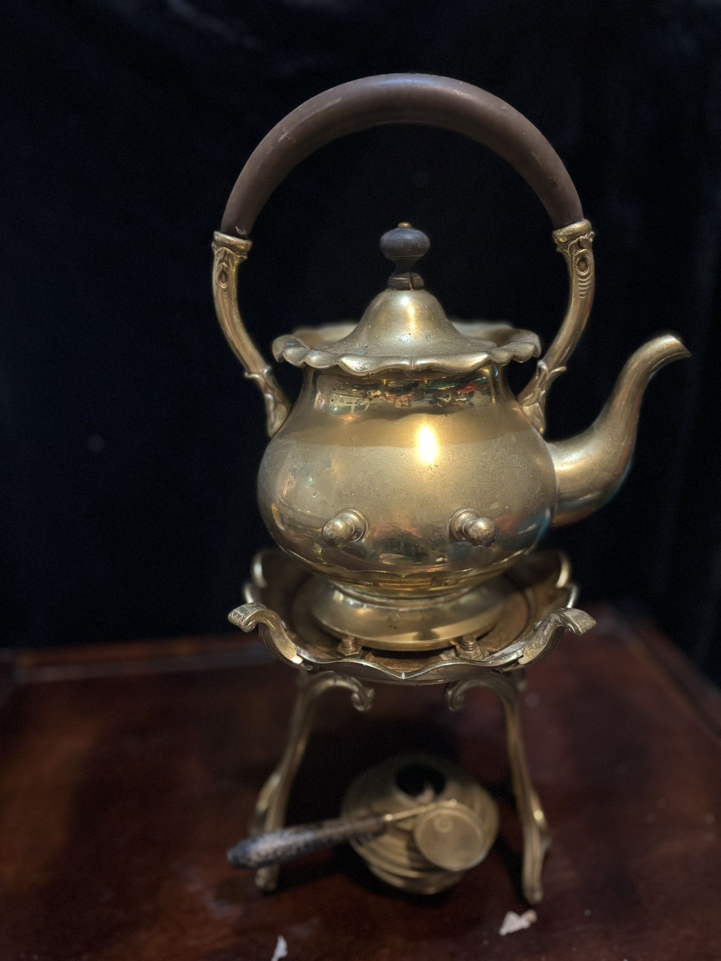 Vintage Victorian Brass Teapot With Warmer Stove