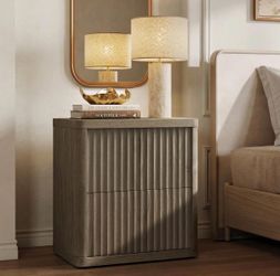 Night Stand Set of 2 Nightstands with 2 Drawers Storage Bedside Table Large Fluted Bed Side End Table Modern 24.4" Tall Wide Night Stands for Bedroom