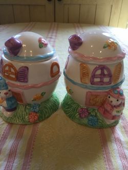 Vintage never used adorable ceramic Easter egg canisters both for $15 Mesa Higley and US 60