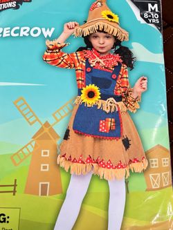 Girls Scarecrow Halloween Costume – Size Medium (8–10 Years) 🎃
