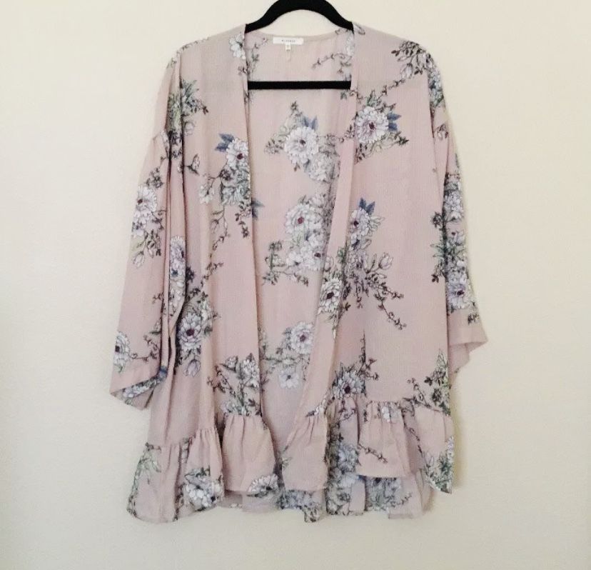 Pleione Womens Cardigan Size Medium Long Sleeve Pink Floral
