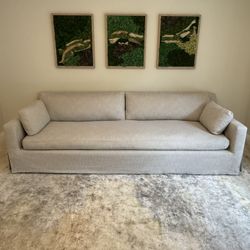 9 ft Restoration Hardware Belgian Slipcover Arm Bench cushion sofa Luxe version. RH couch. 