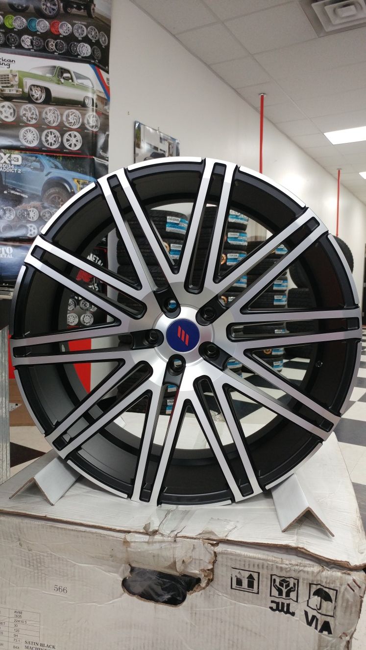 22x9 22x10.5 Elegante AV88 Rims 5x120 Black Machined Chevrolet Camaro