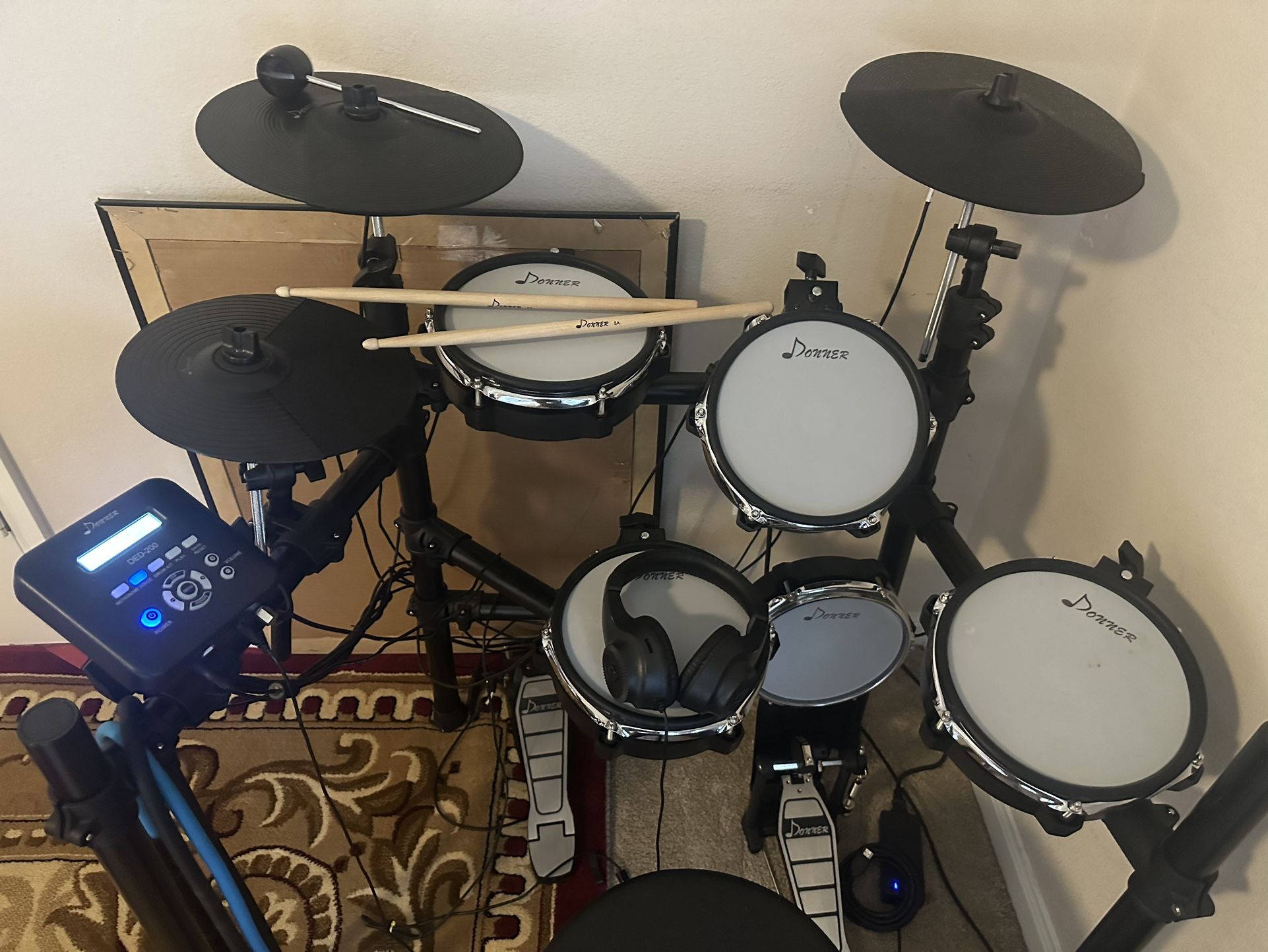 Electric Drum Set, Donner DED200 Mesh Head Electronic Drum Kit for