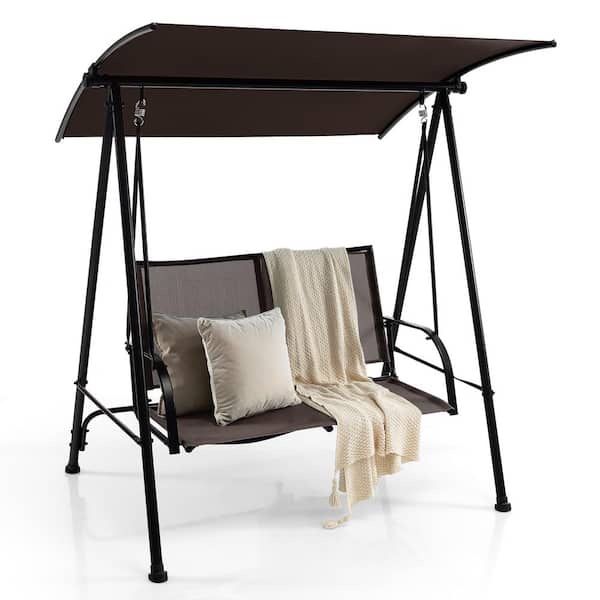 2-Seat Metal Patio Swing Porch Swing with Adjustable Canopy