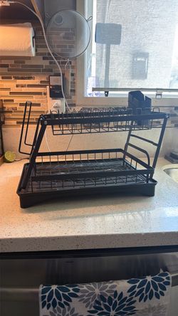 2-Tier Black Metal Dish Drying Rack