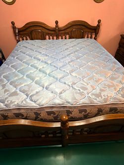 Solid Oak Bedroom Set with Mattress and Box Spring