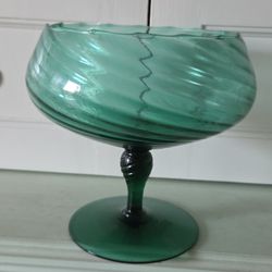 Green glass compote,7"
