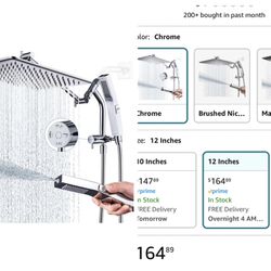 G-Promise All Metal 12'' Rain Shower Head with Handheld Built-in Power Wash Mode 3-way Diverter with Pause Setting 11'' Adjustable Extension Arm with 