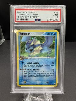 VAPOREON 2005 POKEMON EX UNSEEN FORCES RARE HOLO 19/115 PSA 9