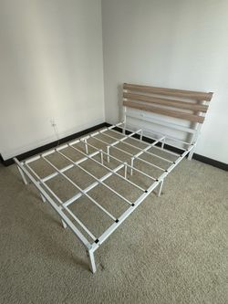 Full Size Metal Bed Frame with Wood Headboard only (mattress not included)