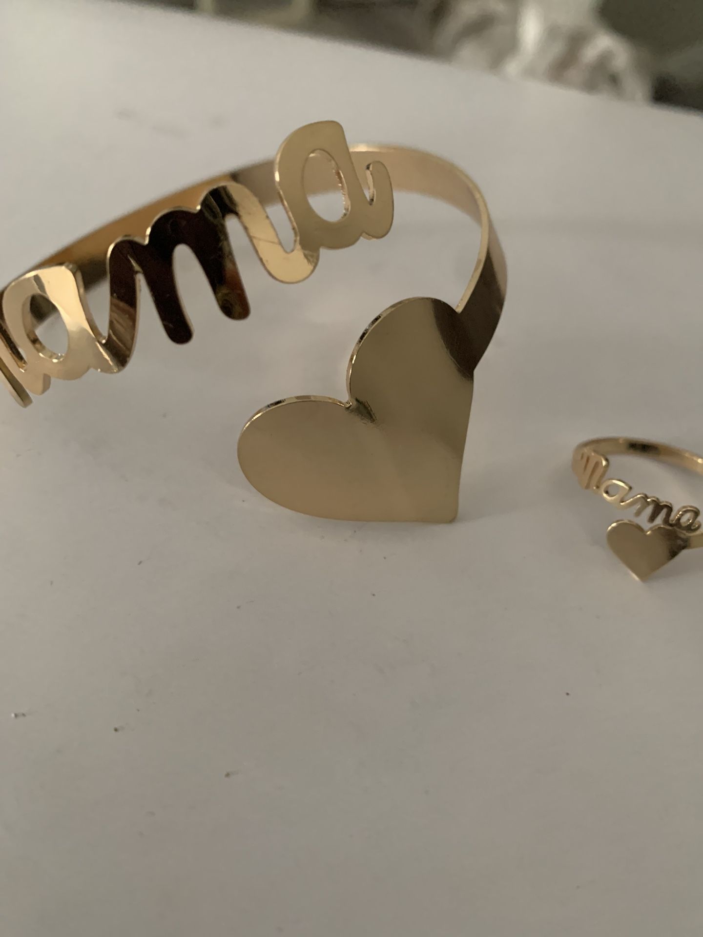 GOLDTONE MOMMA LOVE BRACELET &RING SET