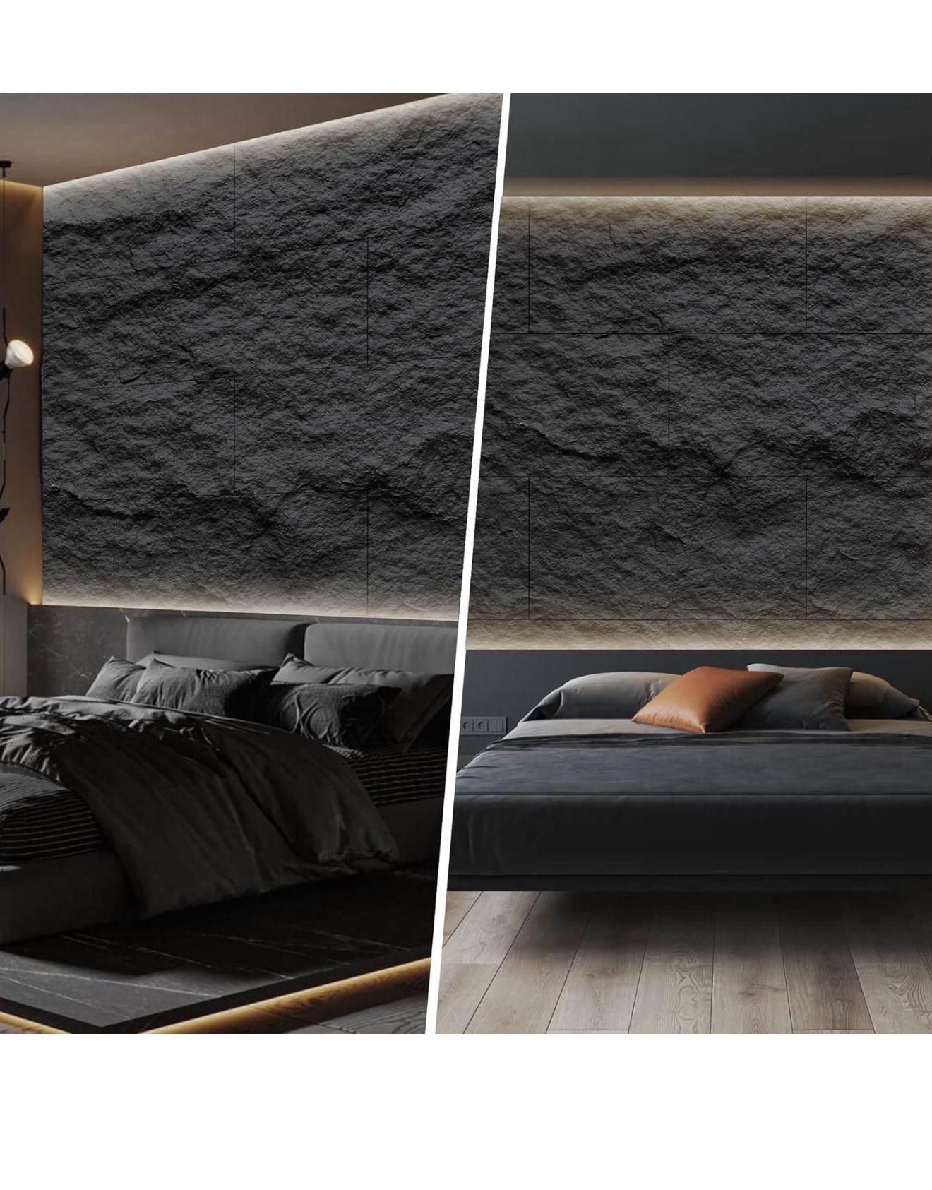 KASARO PU 3D Faux Stone Wall Panels, 4 PCS Wainscoting Panel for Interior Wall Decor, Cement Texture