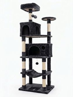 Large 67-Inch Cat Tower, Heavy Duty Multi-Level Cat Condo with Stable Base, Double Arch Cat House, C