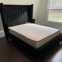 Black Upholstered King And Queen Size Bed 