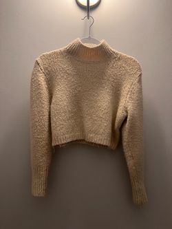 Cream Cropped Mock Neck Knit Sweater