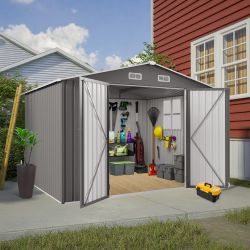10 x 8 FT Outdoor Storage Shed, Large Metal Storage Shed, Lockable Door and Air Vent, Clear Window Garden Tool Shed for Bicycles, Tools, Lawnmowers, B