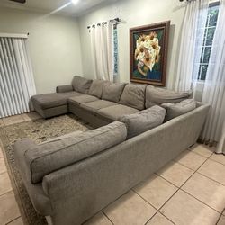 Beige Couch With Ottoman 