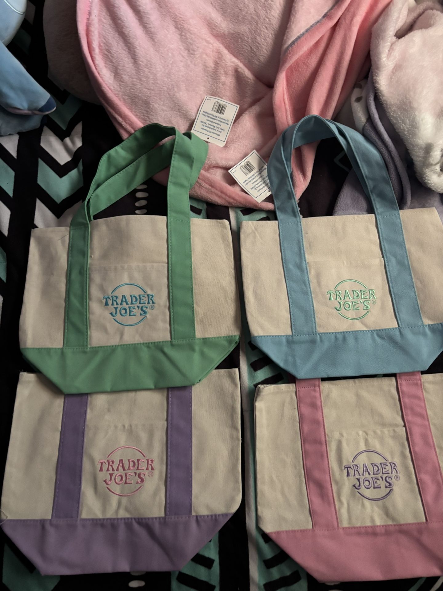 Trader Joes Mini Tote Bag Pastel Colors