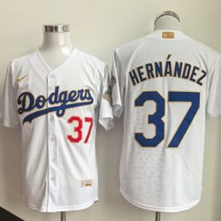 White Gold Blue Los Angeles Dodgers Teoscar Hernandez Jersey Opening Day 