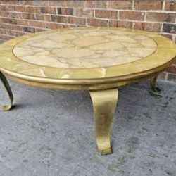 Vintage Brass And Onyx Coffee Table By Muller 