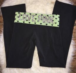 Victoria's Secret fold over yoga bling athletic pants great condition Waist: 15.5" across laying flat Inseam: 31.5" Leg opening: 9"