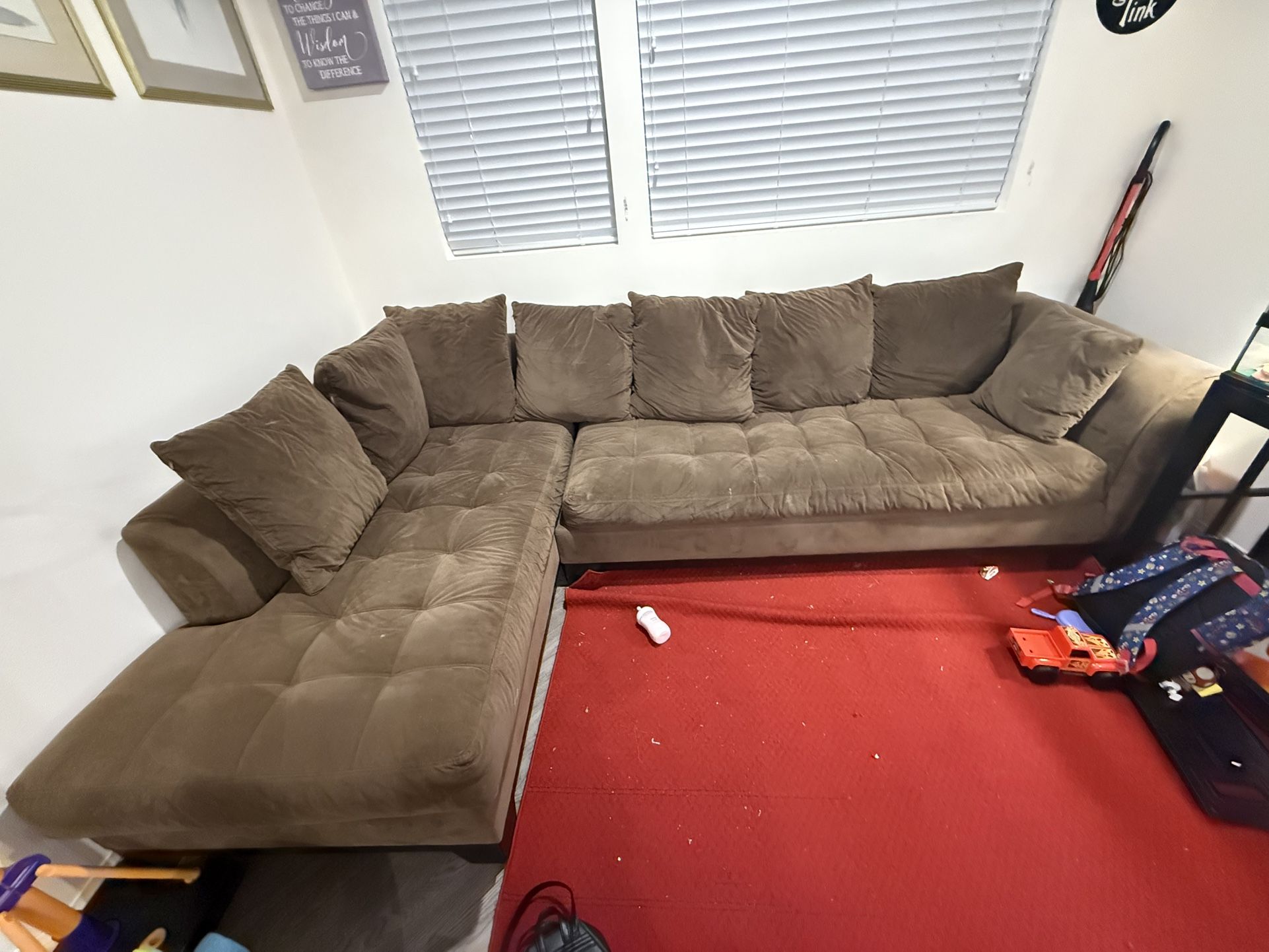 Brown Suede Big Sectional Couch Set In Excellent Shape