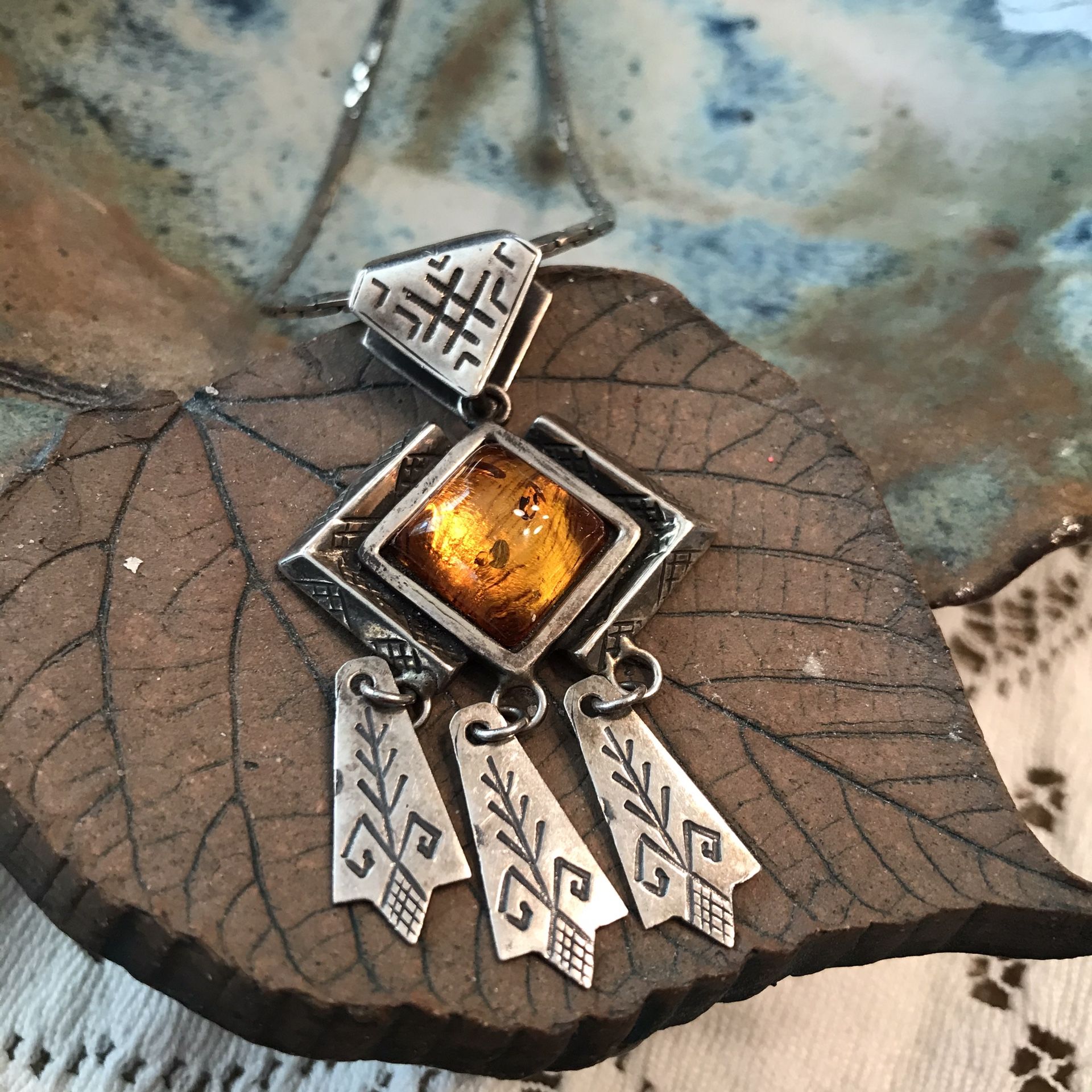 Sterling silver amber pendant